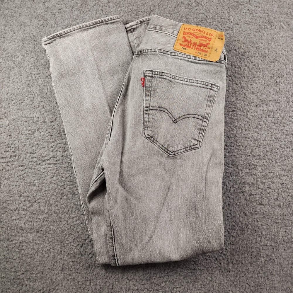 Levi 501 Jeans Mens 35x30 Straight Leg Grey Denim 1% Stretch 99% Cotton EUC